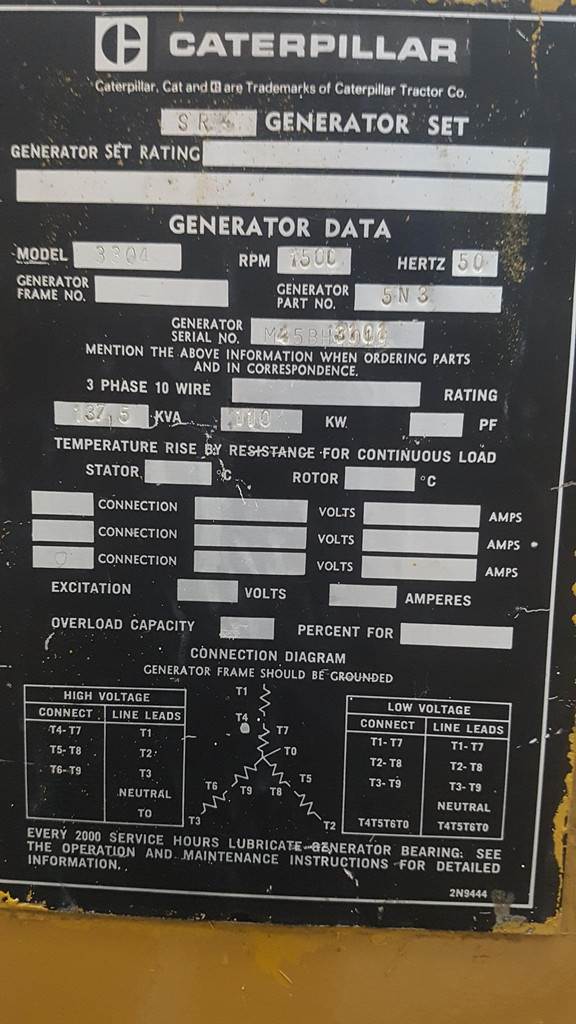 CAT 3306 84Z GENERATOR 137KVA USED