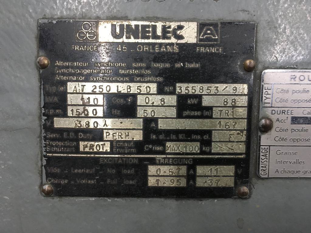 Fiat 821-I GENERATOR 110KVA USED