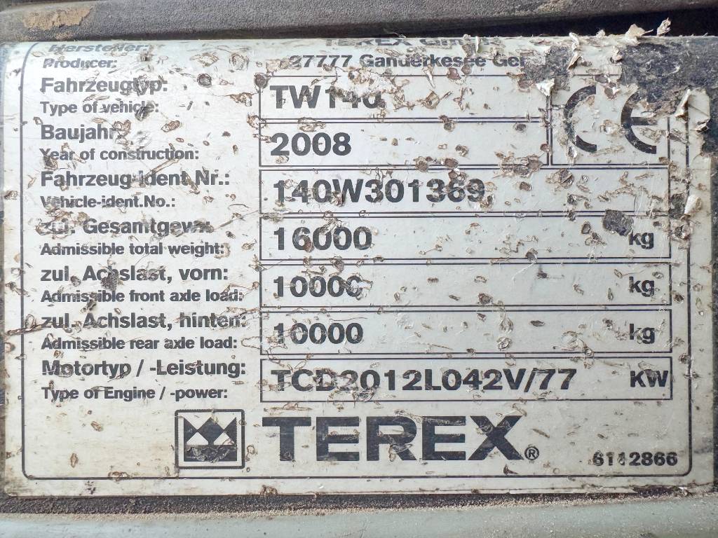 Terex TW140 - Quick Coupler / Hammer Lines