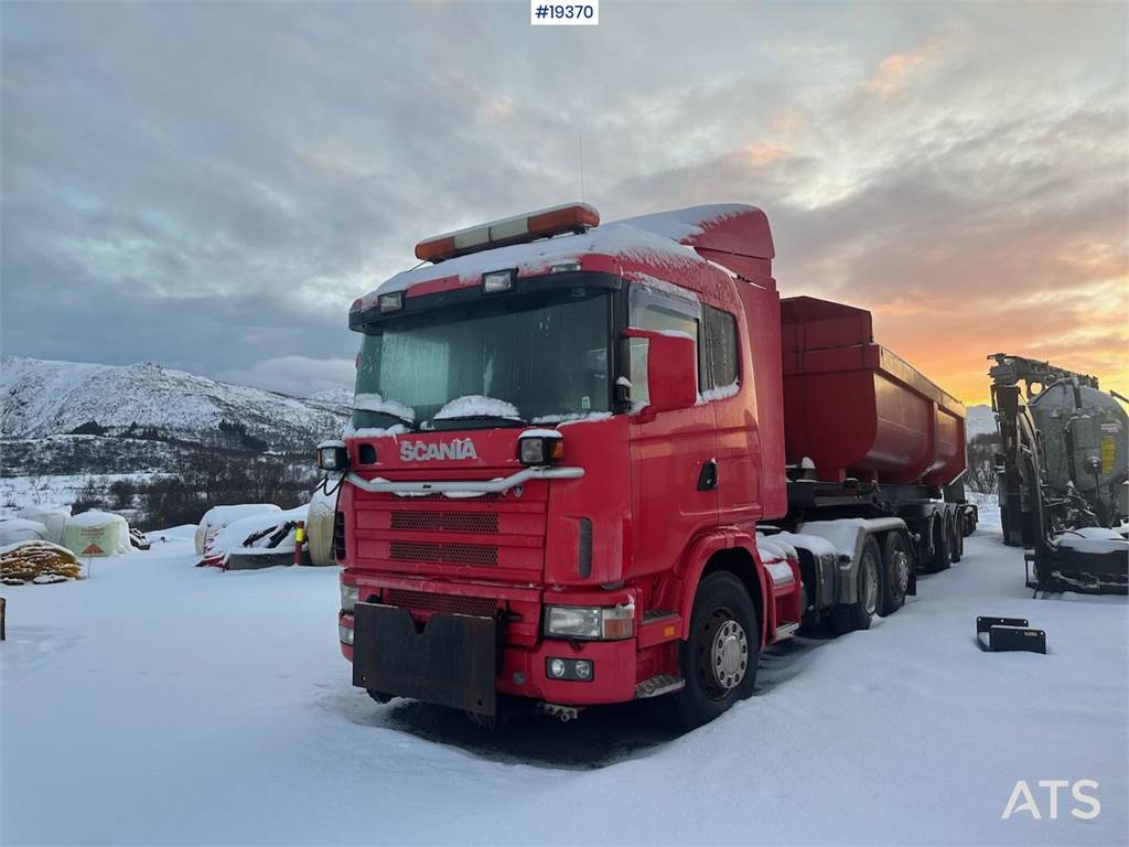 Scania R144 6x4 plow-rigged tractor unit repair object.