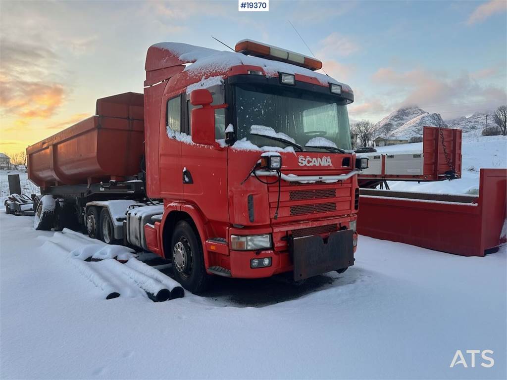 Scania R144 6x4 plow-rigged tractor unit repair object.